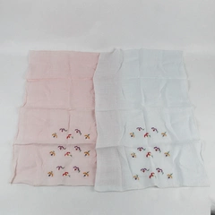 Set of 2 Floral Pansy Embroidered Pink and Blue Handkerchiefs FLAWED