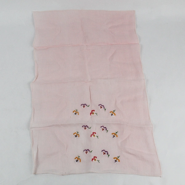 Set of 2 Floral Pansy Embroidered Pink and Blue Handkerchiefs FLAWED