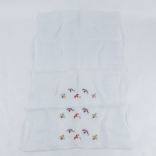 Set of 2 Floral Pansy Embroidered Pink and Blue Handkerchiefs FLAWED