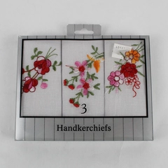 Set of 3 Women's Floral Embroidered White Handkerchiefs