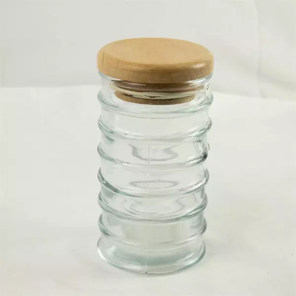 Vintage Ribbed Glass Apothecary Herb Jar w/ Wooden Lid 6.75"