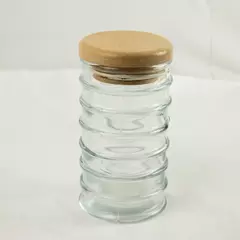 Vintage Ribbed Glass Apothecary Herb Jar w/ Wooden Lid 6.75"