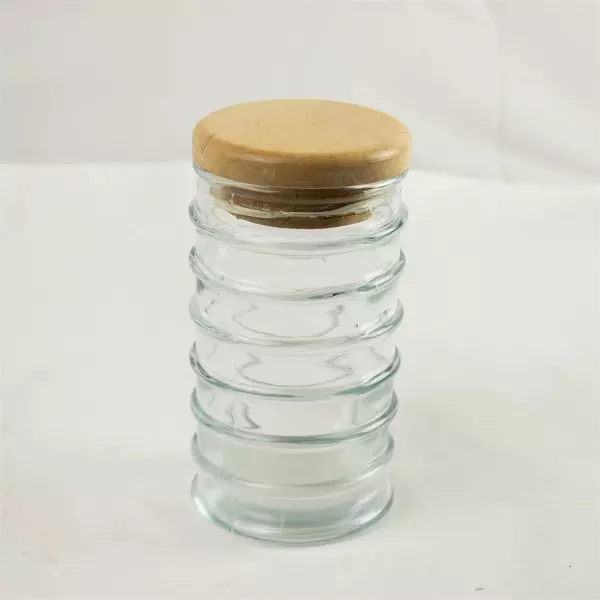 Vintage Ribbed Glass Apothecary Herb Jar w/ Wooden Lid 6.75"