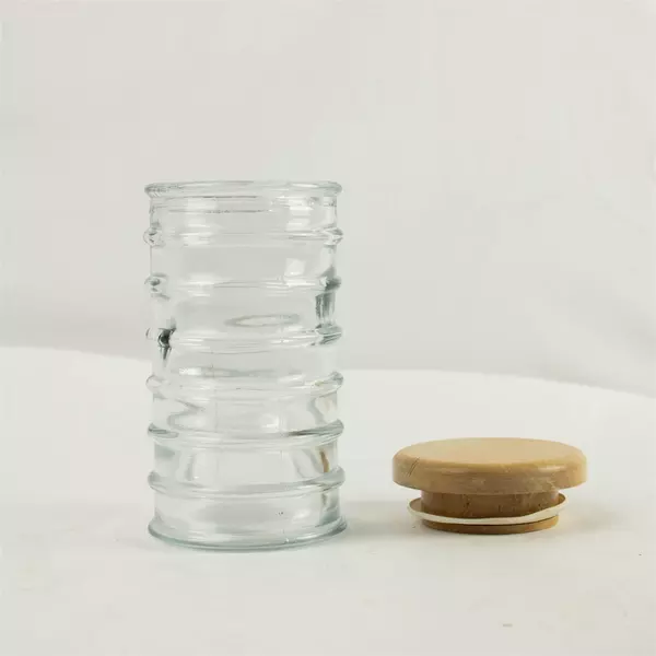 Vintage Ribbed Glass Apothecary Herb Jar w/ Wooden Lid 6.75"