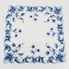 Women's Vintage White and Blue Leaf Print Handkerchief