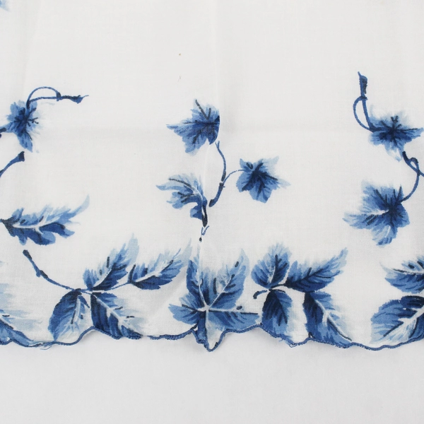 Women's Vintage White and Blue Leaf Print Handkerchief