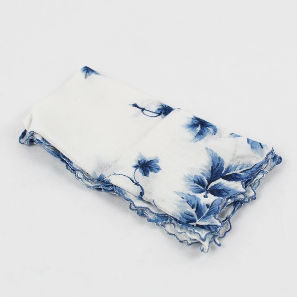 Women's Vintage White and Blue Leaf Print Handkerchief