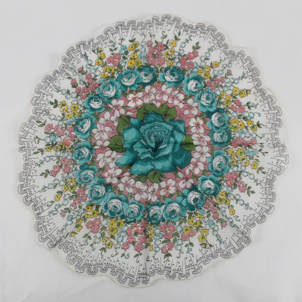 Women's Vintage Multicolor Pastel Floral Print Round Handkerchief