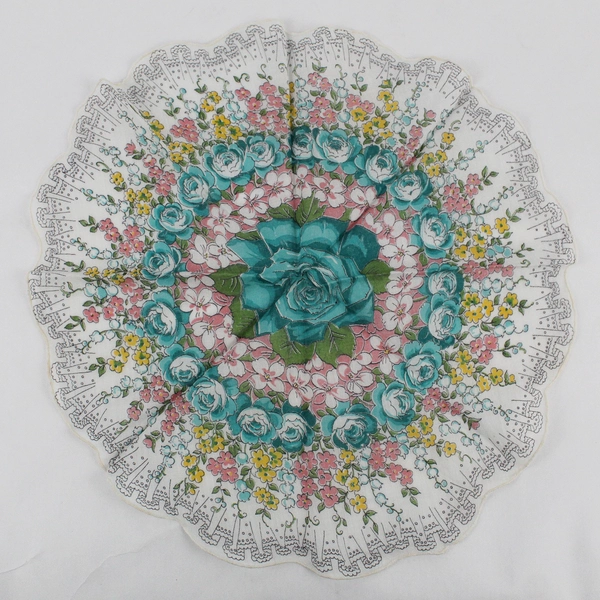 Women's Vintage Multicolor Pastel Floral Print Round Handkerchief