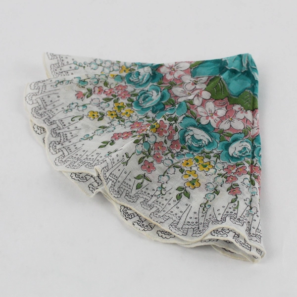 Women's Vintage Multicolor Pastel Floral Print Round Handkerchief
