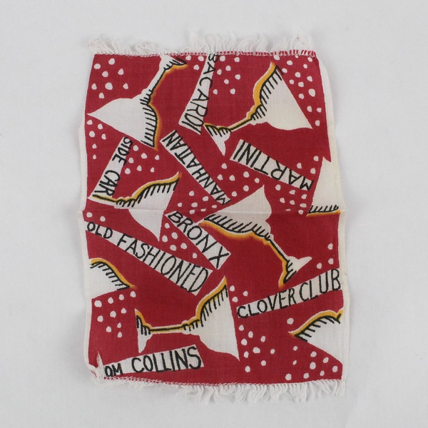 Vintage Novelty Cocktail-Themed Fringed Handkerchief