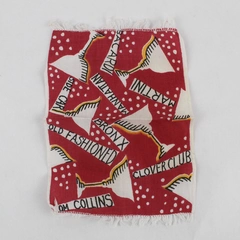 Vintage Novelty Cocktail-Themed Fringed Handkerchief