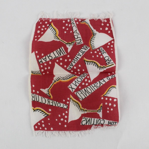 Vintage Novelty Cocktail-Themed Fringed Handkerchief