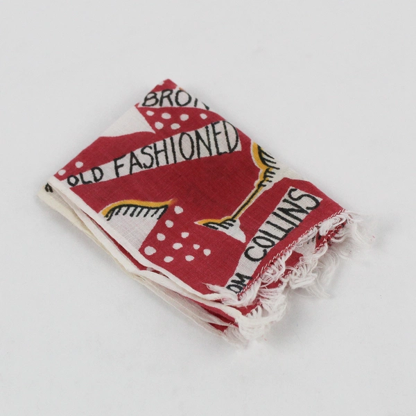 Vintage Novelty Cocktail-Themed Fringed Handkerchief