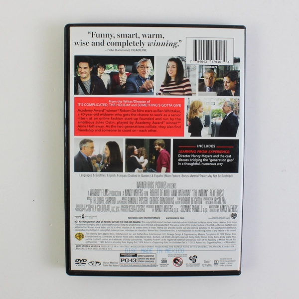 The Intern DVD, 2015 Warner Bros Robert DeNiro Comedy