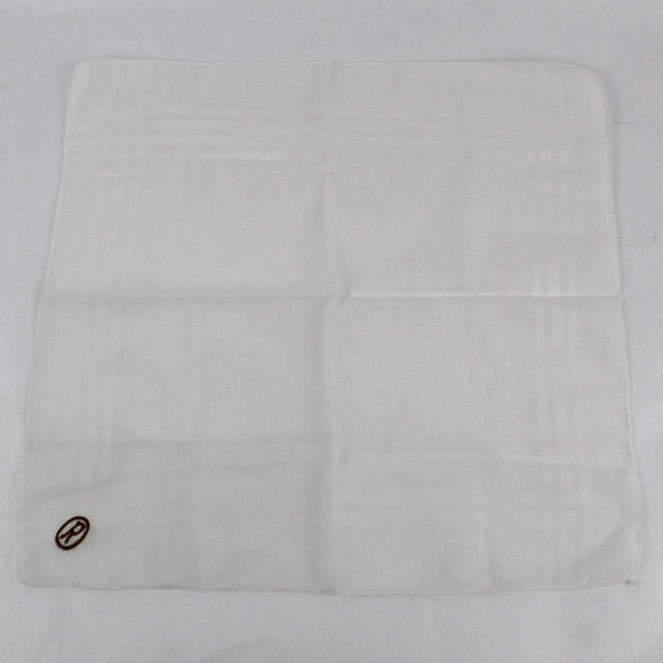 Vintage R Monogram Brown Embroidery On Sheer White Handkerchief