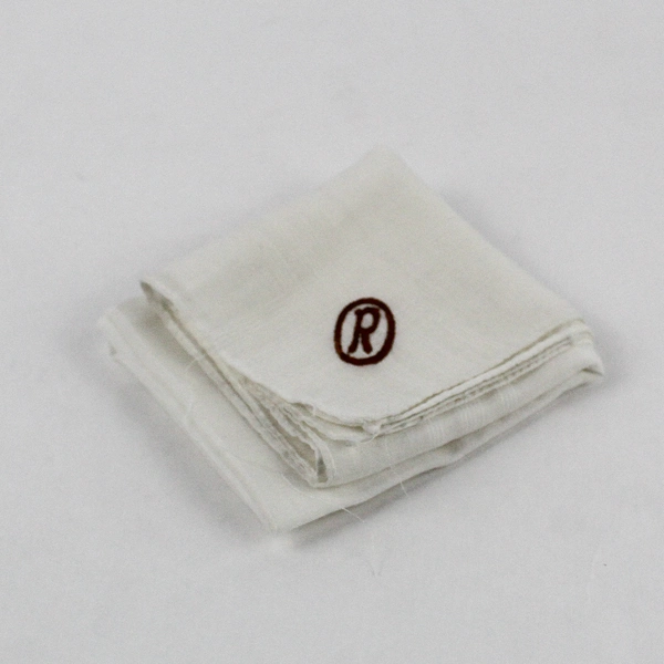 Vintage R Monogram Brown Embroidery On Sheer White Handkerchief