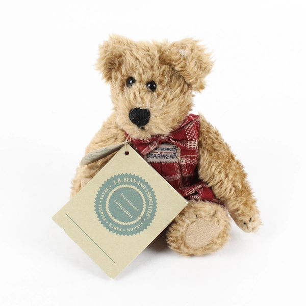 Boyds Bears Jointed Stuffed Animal Plush Toy Red Plaid Overalls 6"