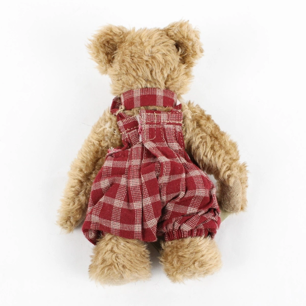 Boyds Bears Jointed Stuffed Animal Plush Toy Red Plaid Overalls 6"