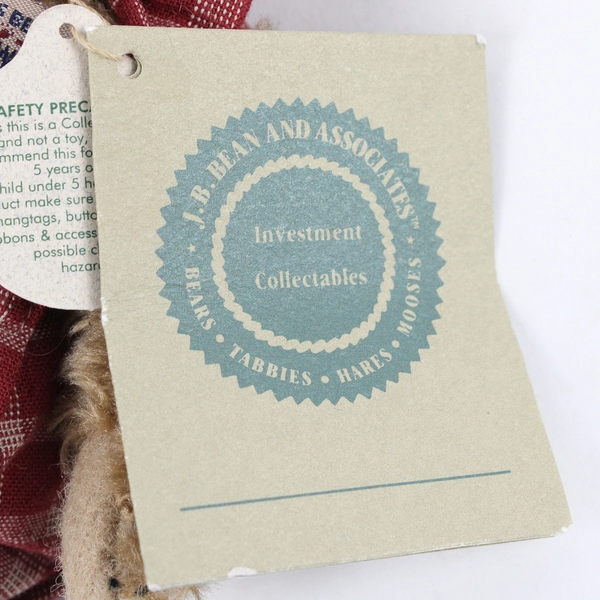 Boyds Bears Jointed Stuffed Animal Plush Toy Red Plaid Overalls 6"