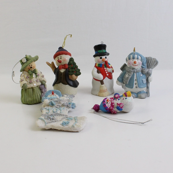 Lot of 6 Snowman Christmas Ornaments FLAWED