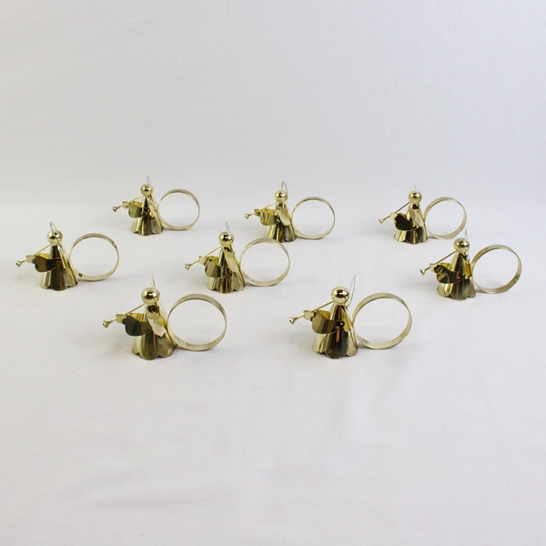 Set of 8 Gold-Tone Metal Christmas Angels with Trumpets Napkin Rings