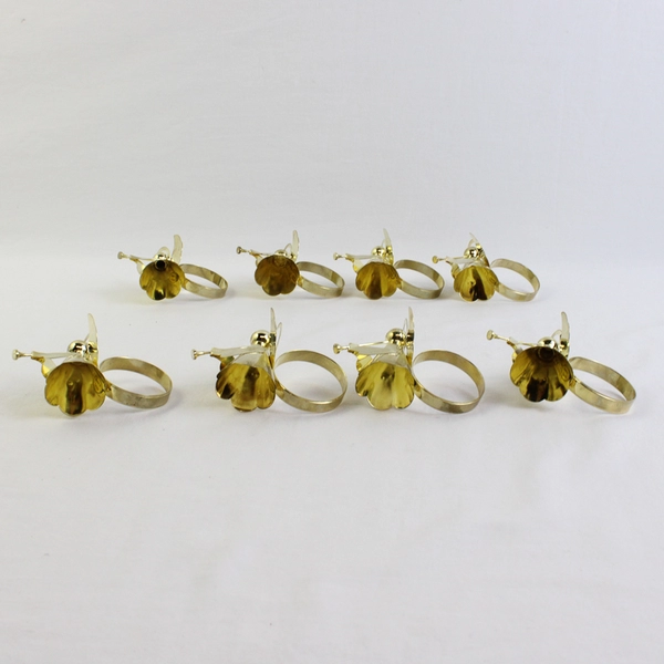 Set of 8 Gold-Tone Metal Christmas Angels with Trumpets Napkin Rings
