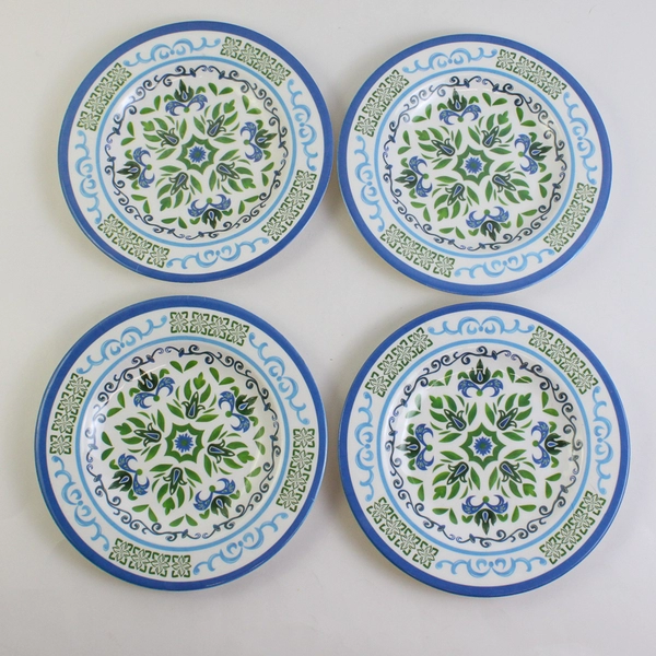 Set of 4 Blue and Green Melamine Plates 8.5" FLAWED