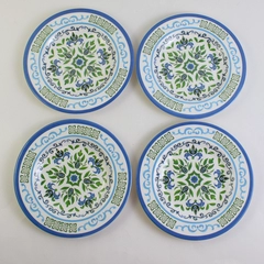 Set of 4 Blue and Green Melamine Plates 8.5" FLAWED