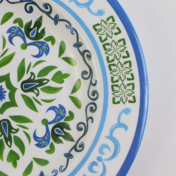 Set of 4 Blue and Green Melamine Plates 8.5" FLAWED