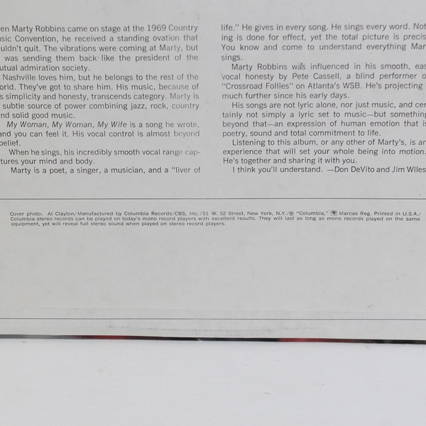 Marty Robbins "My Woman, My Woman, My Wife" Record Album