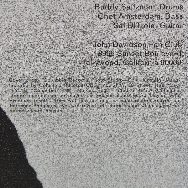 John Davidson Self Titled Vinyl LP Columbia Records CS 9795