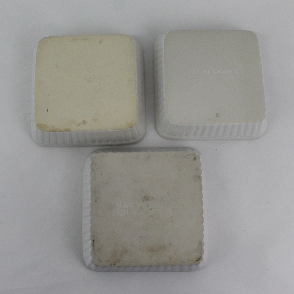 Set of 3 Oven Proof Square Ceramic 6" Bowls White With Ribbed Pattern