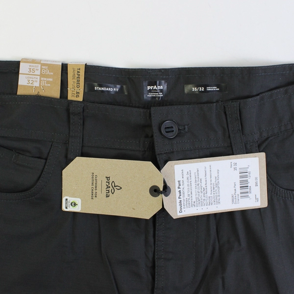 NWT Prana Men's Double Peak Tapered Leg Pant Charcoal W35 L32