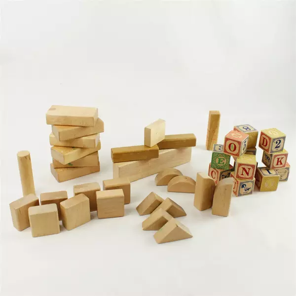 Set of 39 Wooden Stacker Building Blocks Natural Learning Toy