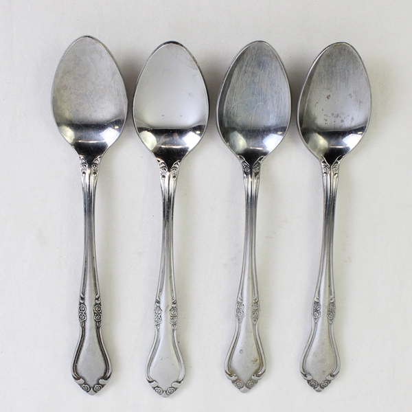 Set of 4 Vintage Breton Rose Stainless Steel Oval Soup Spoons