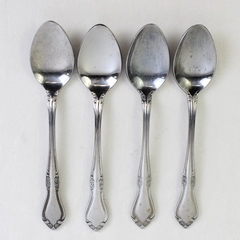 Set of 4 Vintage Breton Rose Stainless Steel Oval Soup Spoons