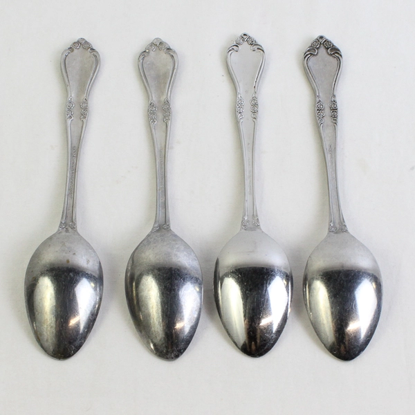 Set of 4 Vintage Breton Rose Stainless Steel Oval Soup Spoons