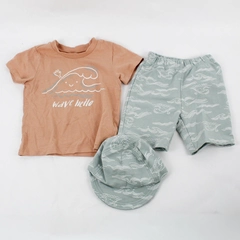 PL Baby Boys 18M Matching 3 Piece Set Hat, Shirt, Shorts Smiling Wave Graphic