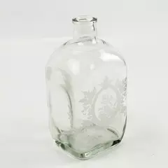 Vintage Square Etched Glass Apothecary Bottle 7.5in Decorative