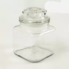 Vtg Anchor Hocking Square Clear Glass Apothecary Jar Canister Lid