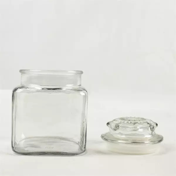 Vtg Anchor Hocking Square Clear Glass Apothecary Jar Canister Lid