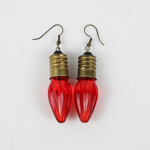 Pair of Christmas Light Bulb Dangle Earrings Red