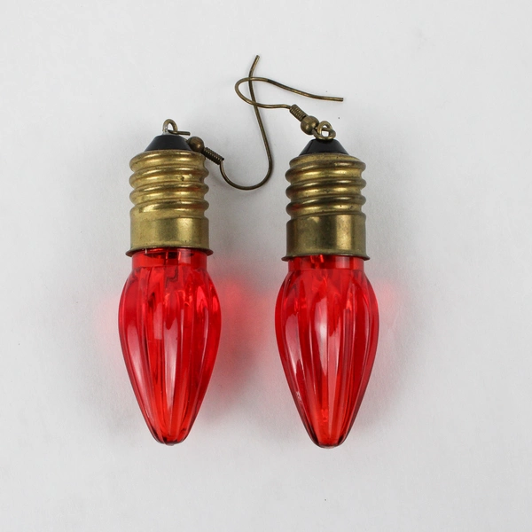 Pair of Christmas Light Bulb Dangle Earrings Red