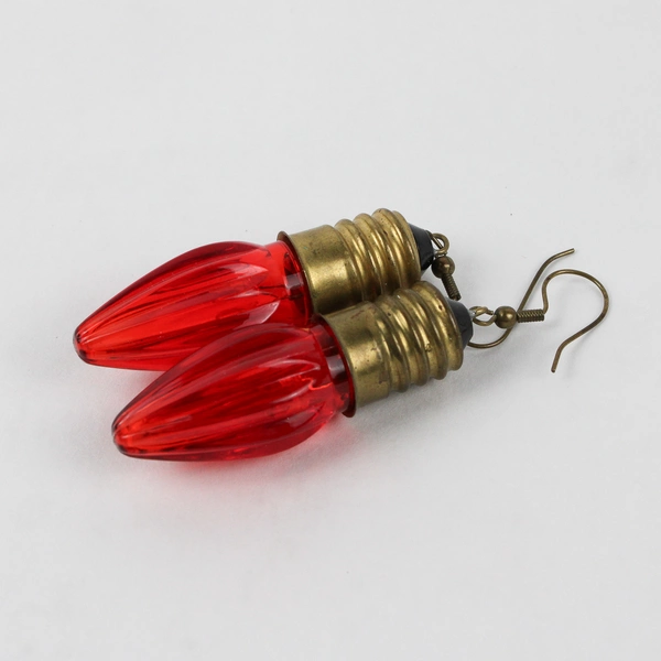Pair of Christmas Light Bulb Dangle Earrings Red