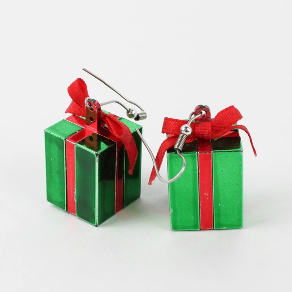 Lot of 2 Pairs of Christmas-Themed Charms Earrings Red and Green