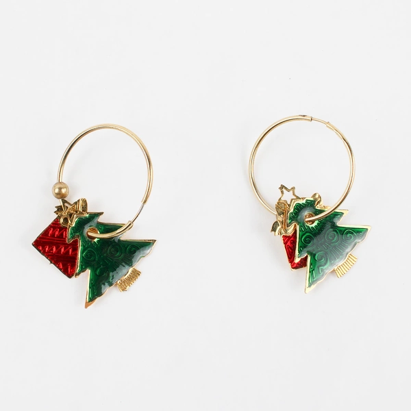 Lot of 2 Pairs of Christmas-Themed Charms Earrings Red and Green