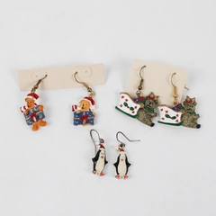 3 Pairs of Christmas-Themed Charms Drop Earrings Bears Penguins
