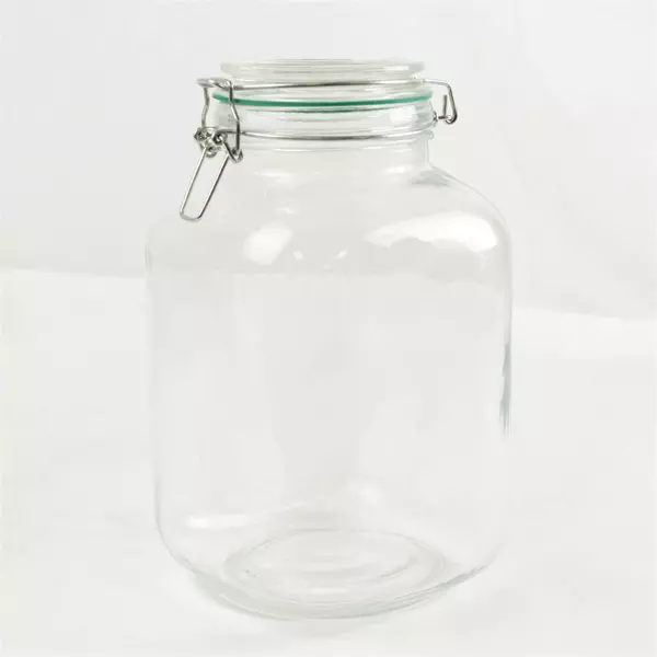Vintage Clear Glass Jar Hinged Lid Apothecary Candy Storage 9.5in