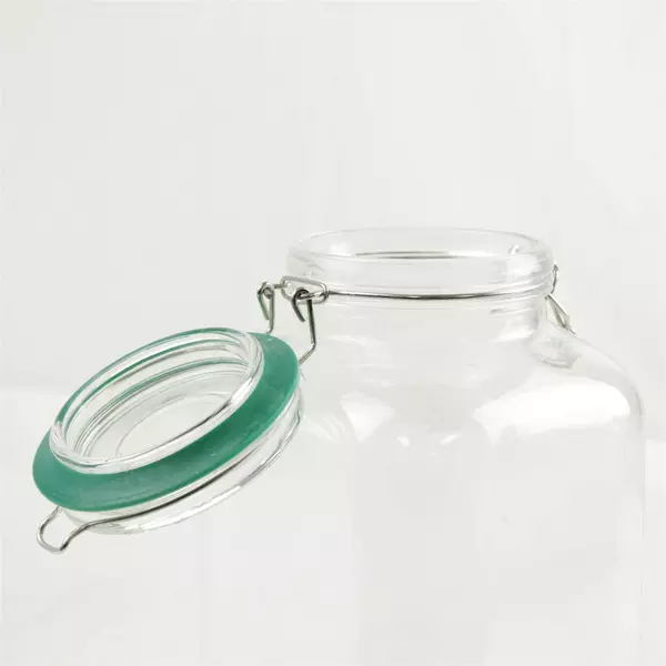 Vintage Clear Glass Jar Hinged Lid Apothecary Candy Storage 9.5in